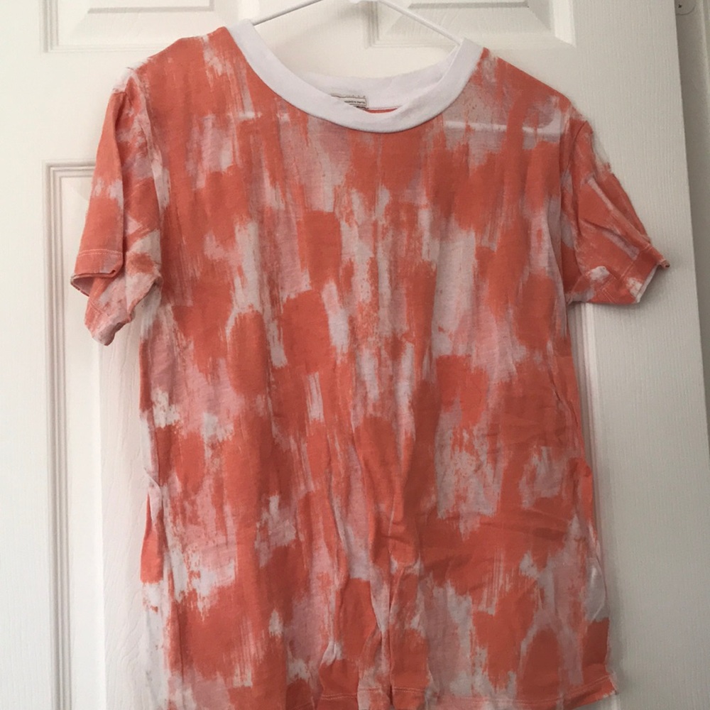 Partial see through orange and white top
